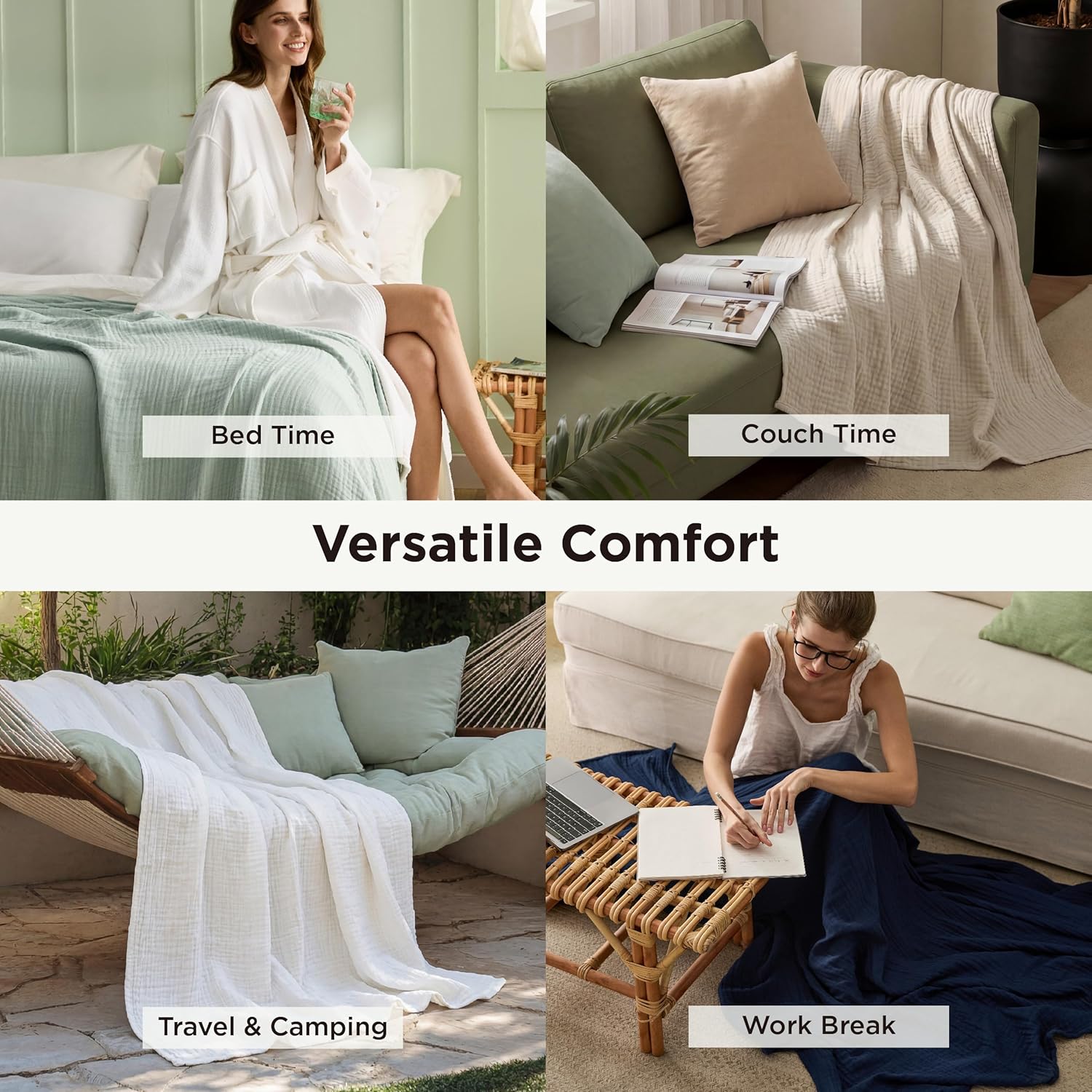 Bedsure Cooling Muslin Blanket - King Size Summer Gauze Blanket for Hot Sleepers | Linen Beige, 104x90 Inches