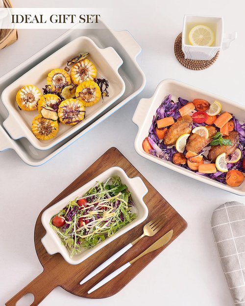MALACASA Bakeware Set - 4-Piece Porcelain Baking Pans for Oven | Blue Casserole Dishes (9.4"-14.7")