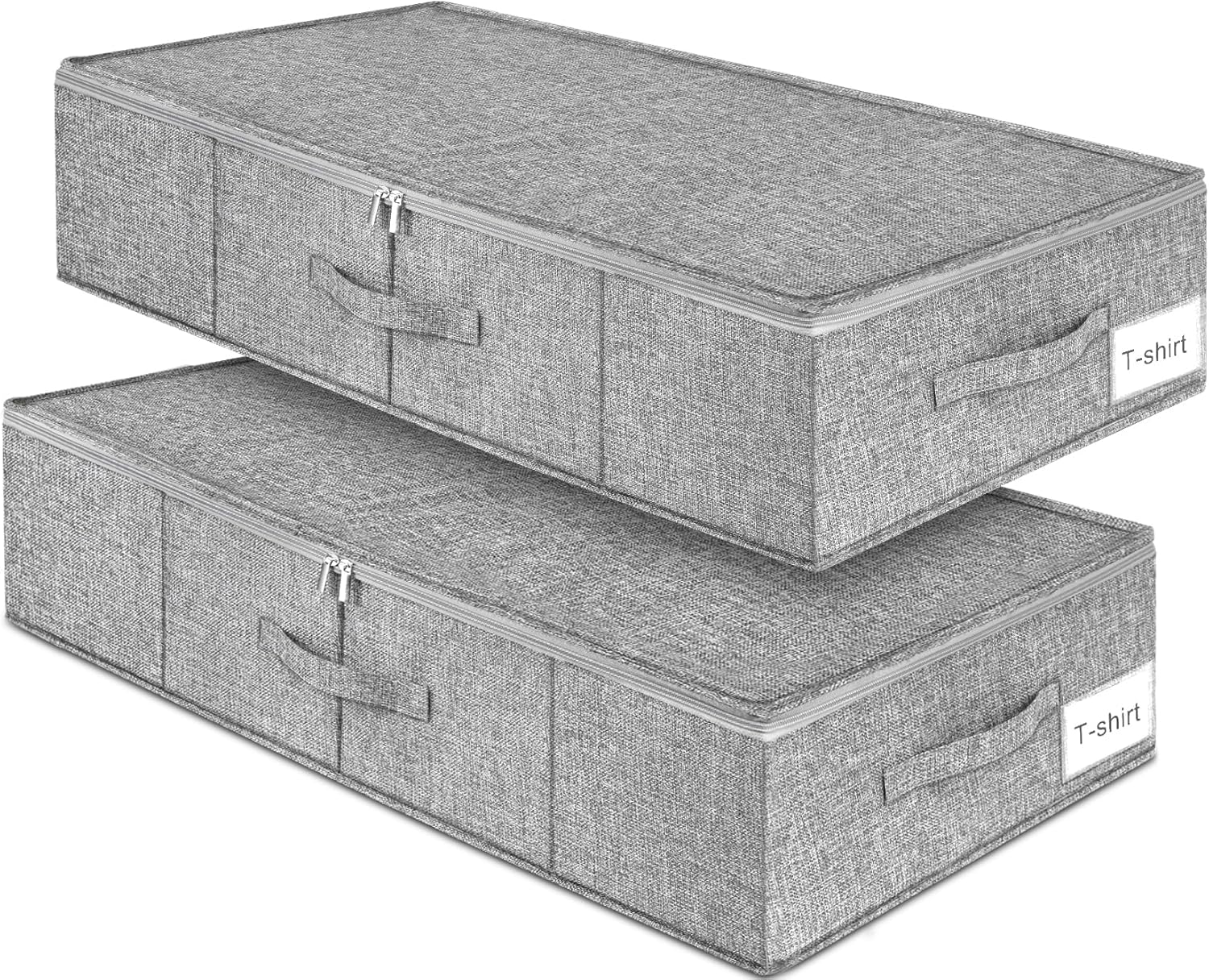 Under Bed Storage | 2-Pack Foldable Container Bags with Lid - Sturdy Clothes Organizer, 30x15x6.7 Inch, Grey