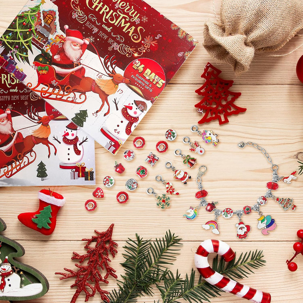 SIXNIE Christmas Advent Calendar - 24-Day Countdown with 2 DIY Charm Bracelets for Girls & Teens