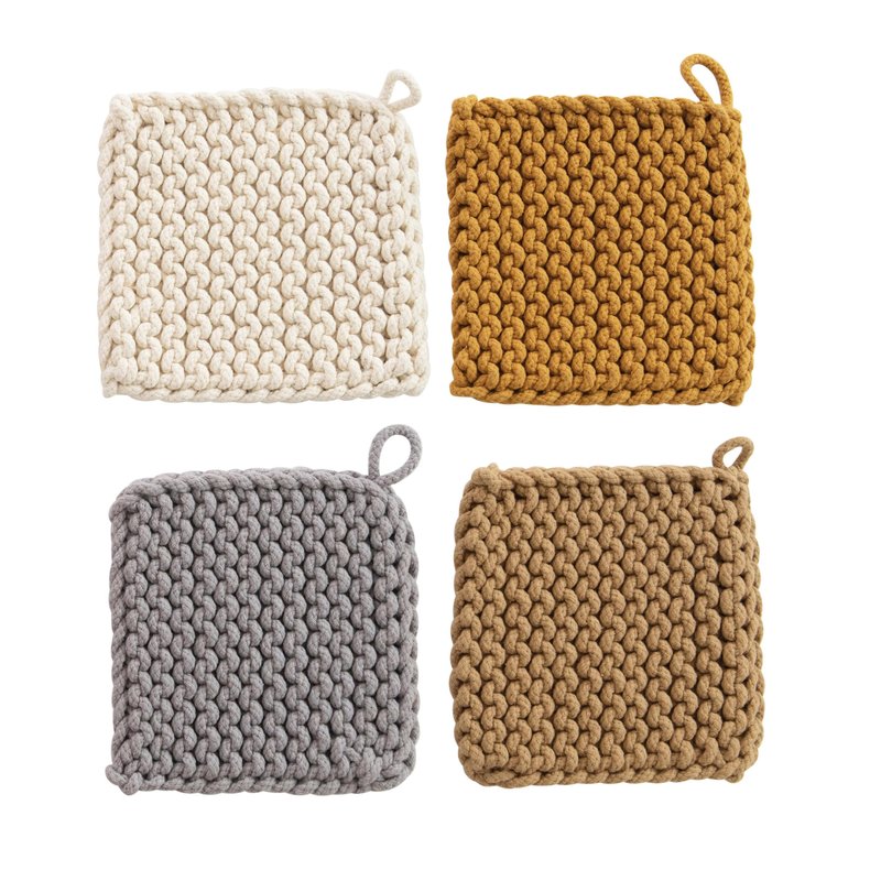 Cotton Crocheted Pot Holder, 4 Colors