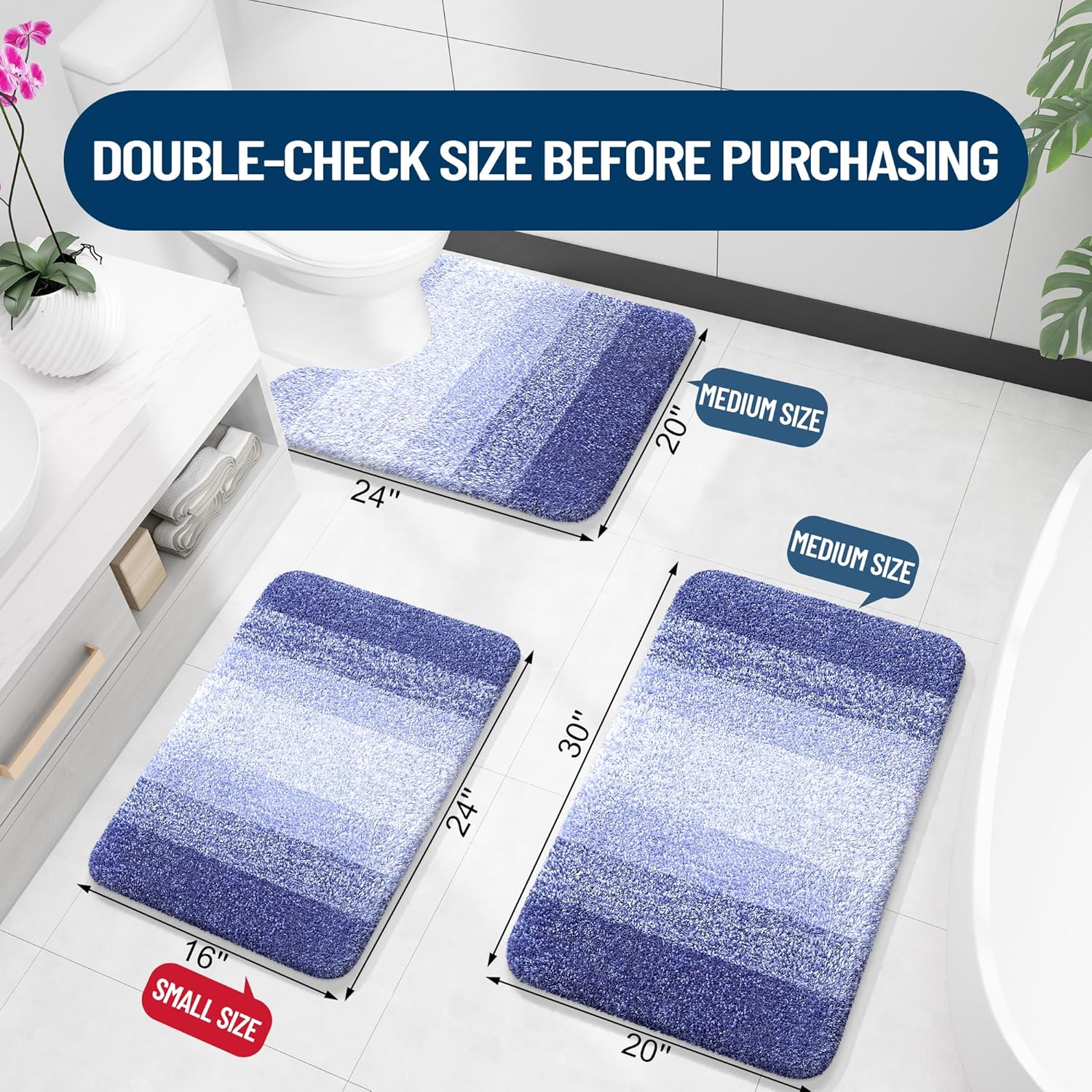 OLANLY Bathroom Runner Rugs - Extra Soft Microfiber Mat 44x24 | Quick Dry, Washable, Rubber Backing - Blue-Violet