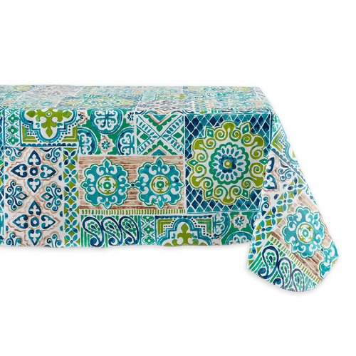 DII Spanish Tile Print Collection, Flannel Backed Tablecloth, 60 x 84, Multi Color