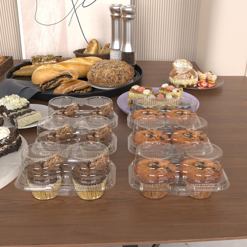 NPLUX 2 Count Cupcake Containers 75 Pack Cupcake Holder with Connected Airtight Lid Cupcake Boxes for 150 Cupcakes Muffins, BPA Free, Standard Size