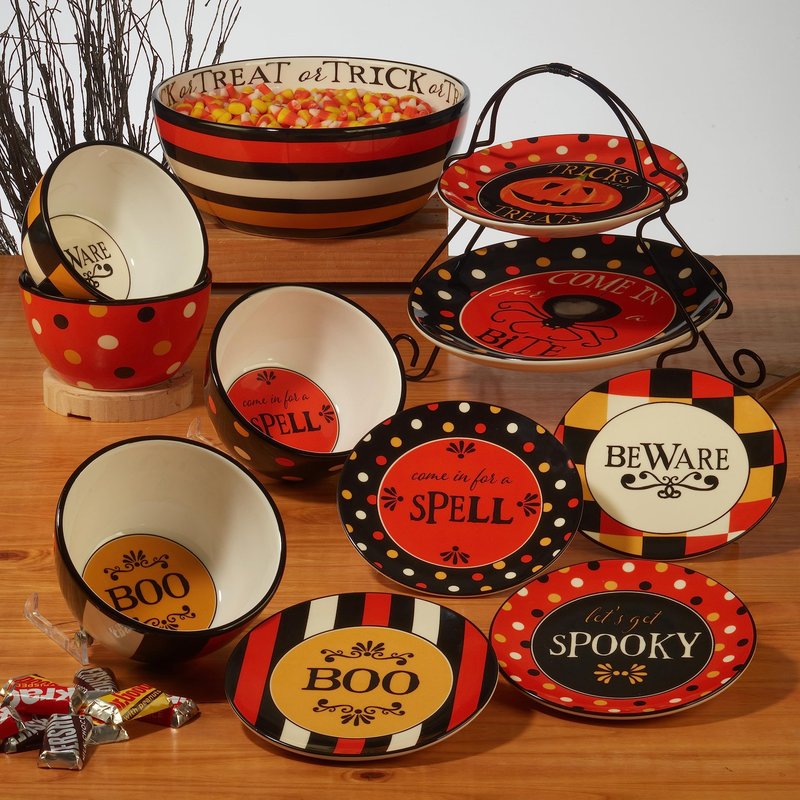 Spooky Halloween Rectangular Platter – 14" x 10" Ceramic Jack-O'-Lantern Tray with 'Let the Haunting Begin' Message – Halloween Party Serveware for Treats, Appetizers & Festive Displays