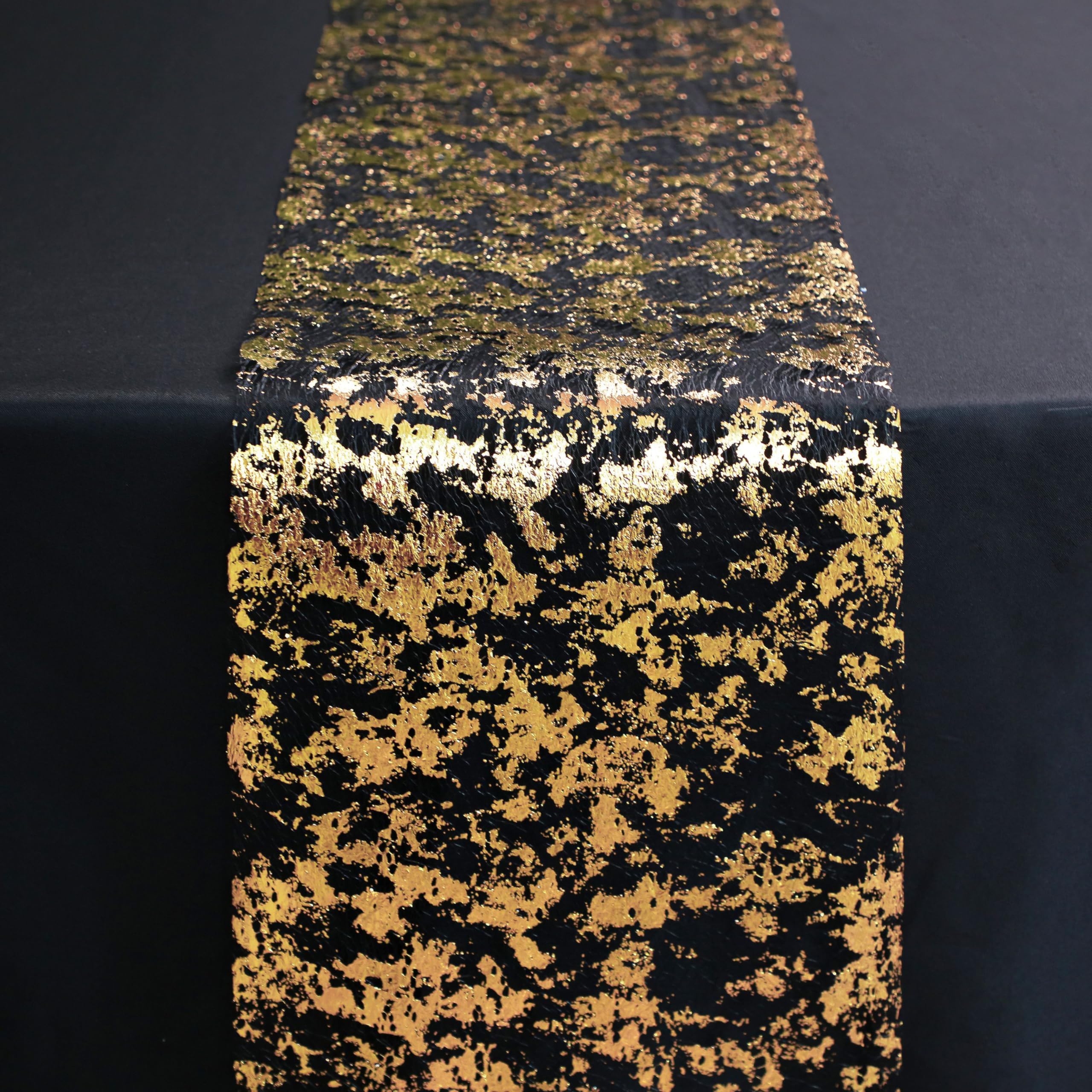 Snowkingdom Black and Gold Table Runner 100 Feet Glitter Golden Metallic Table Centerpieces Foil Runners Party Decorations for Graduation Birthday Retirement Wedding Christmas Halloween Thanksgiving