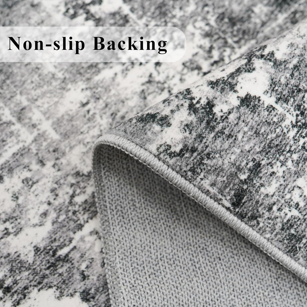 Skiennix 12ft Abstract Kitchen Area Rug - Soft Non-Slip Runner for Living Room & Bathroom | Stain Resistant (2'6"x12', Black/Grey)