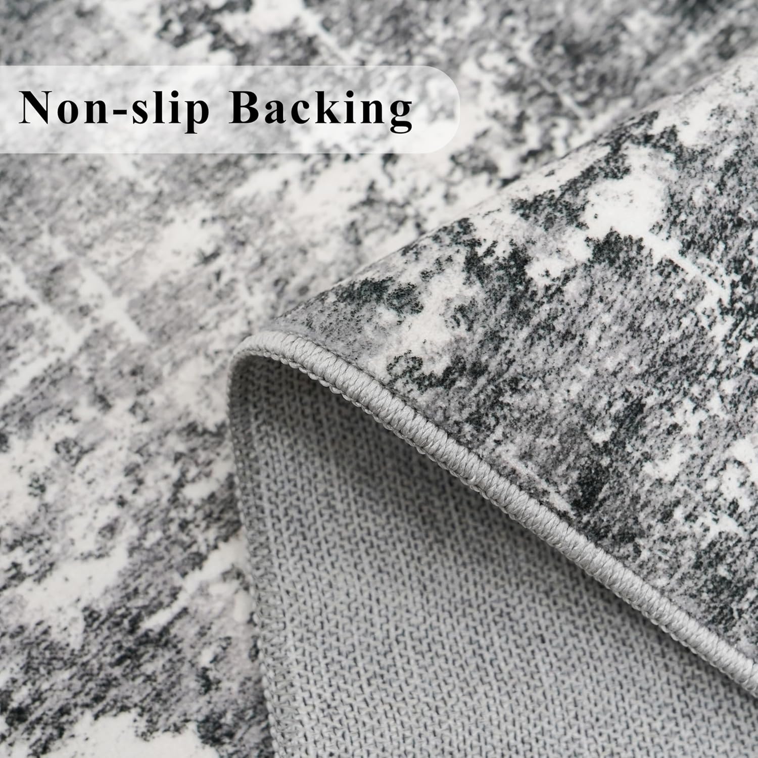 Skiennix 12ft Abstract Kitchen Area Rug - Soft Non-Slip Runner for Living Room & Bathroom | Stain Resistant (2'6"x12', Black/Grey)