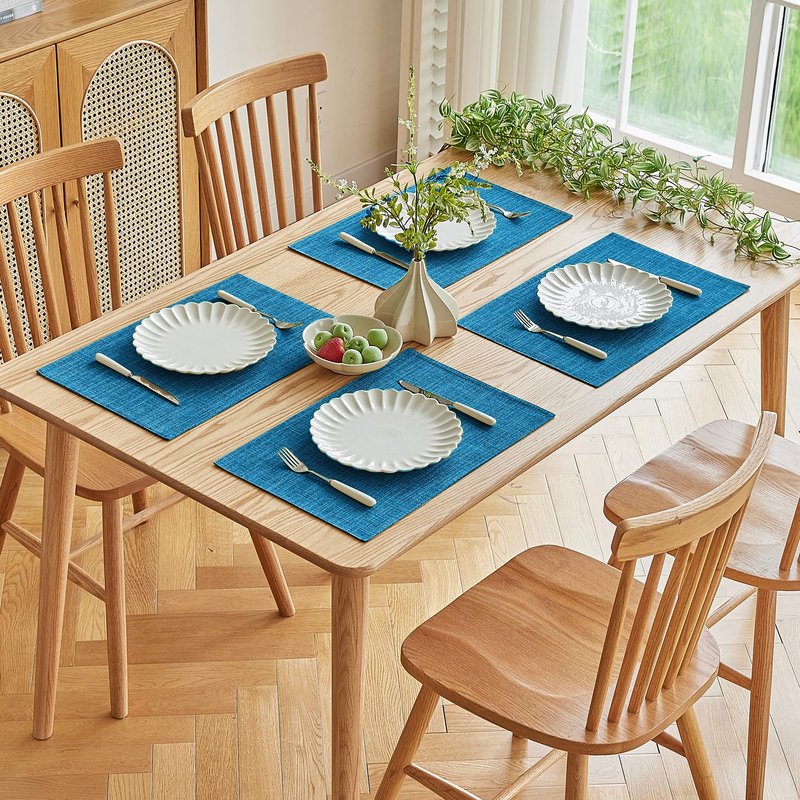 Softalker Faux Linen Placemats Set of 6-12 x 18 Inch, Heat Resistant Double Layered Durable Burlap Farmhouse Place Mats, Non-Slip Washable Rustic Table Mats for Dining, Kitchen, Party（Sky Blue