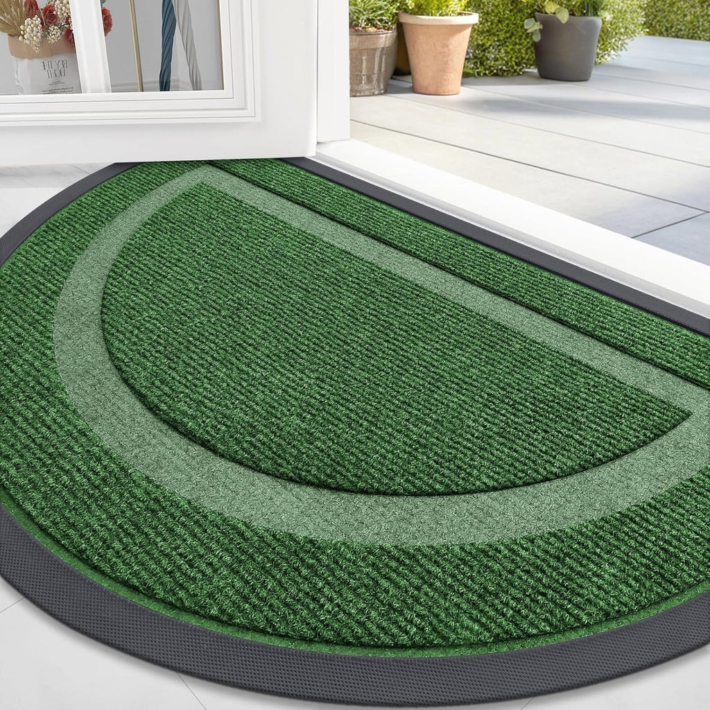 OLANLY Half Circle Door Mat - Waterproof All-Season Indoor/Outdoor Welcome Mat | 33x21, Green