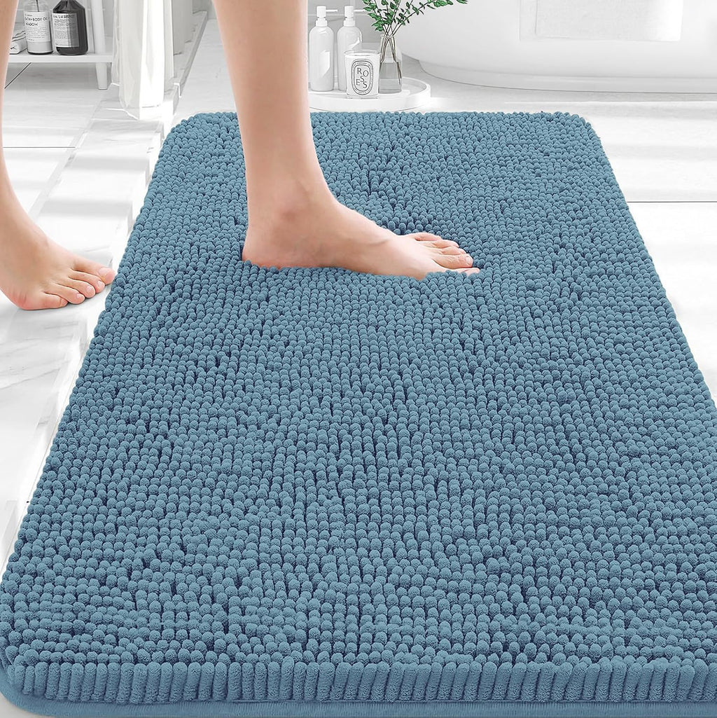 OLANLY Extra Soft Chenille Bathroom Rugs - 35x24, Quick Dry, Machine Washable, Airy Blue Decor