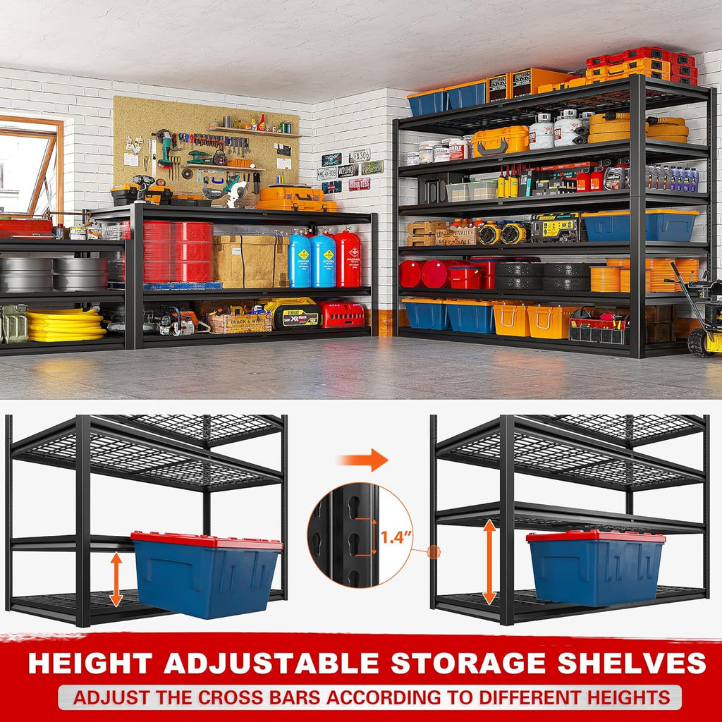 REIBII 3500LBS Heavy Duty Garage Shelving - Adjustable 6-Tier Metal Storage Unit | 55" W x 26" D x 84" H, Black, 3 Pack