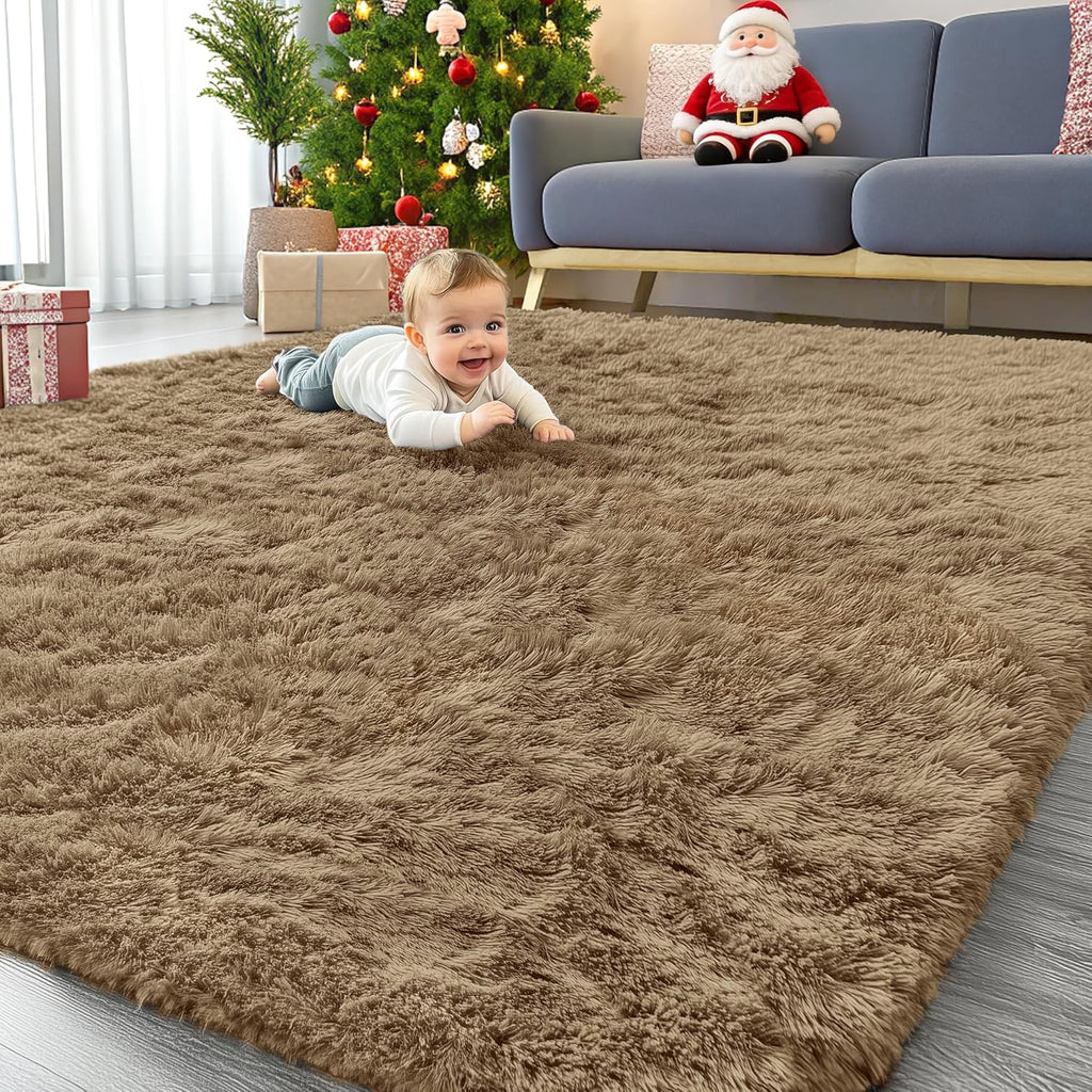 OLANLY Large Area Rug - Soft Fluffy Shaggy Carpet for Living Room & Bedroom | 6x9 Feet, Taupe