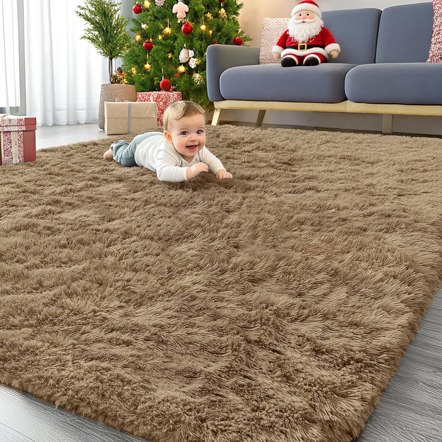 OLANLY Large Area Rug - Soft Fluffy Shaggy Carpet for Living Room & Bedroom | 6x9 Feet, Taupe