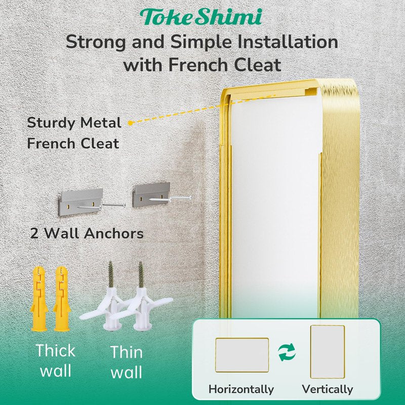 TokeShimi 24x32 Brushed Gold Bathroom Mirror,Bathroom Vanity Mirror with Tempered Glass,Shatterproof Vanity Wall Mirror for Bathroom with Aluminum Frame(Horizontal/Vertical)