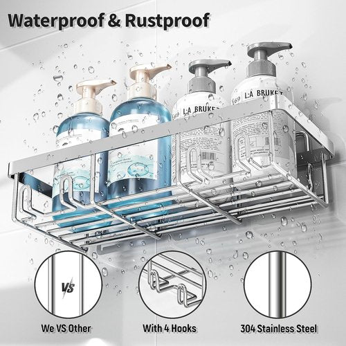 Liuoud Shower Caddy Organizer - Rustproof Stainless Steel Wall Storage Basket | 5 Pack, Large Capacity, Silver