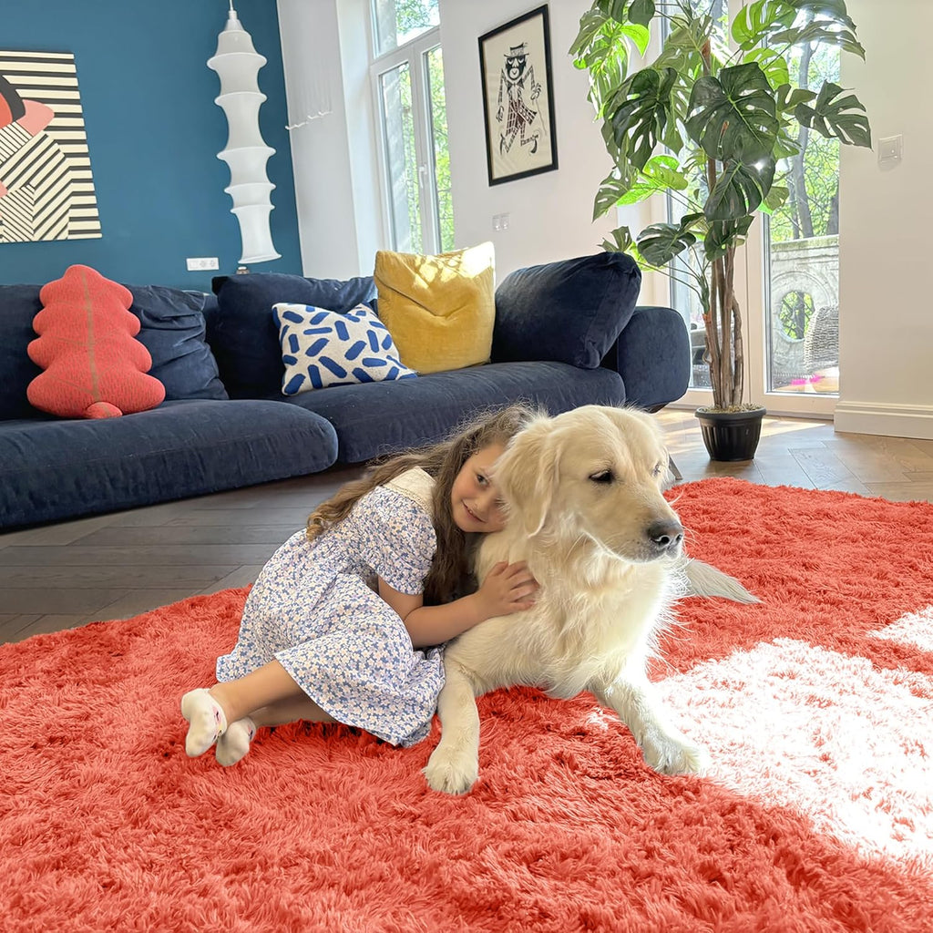 OLANLY Runner Rugs - Soft Fluffy Machine Washable 2x5 for Hallway & Bedroom | Coral Red Indoor Carpet