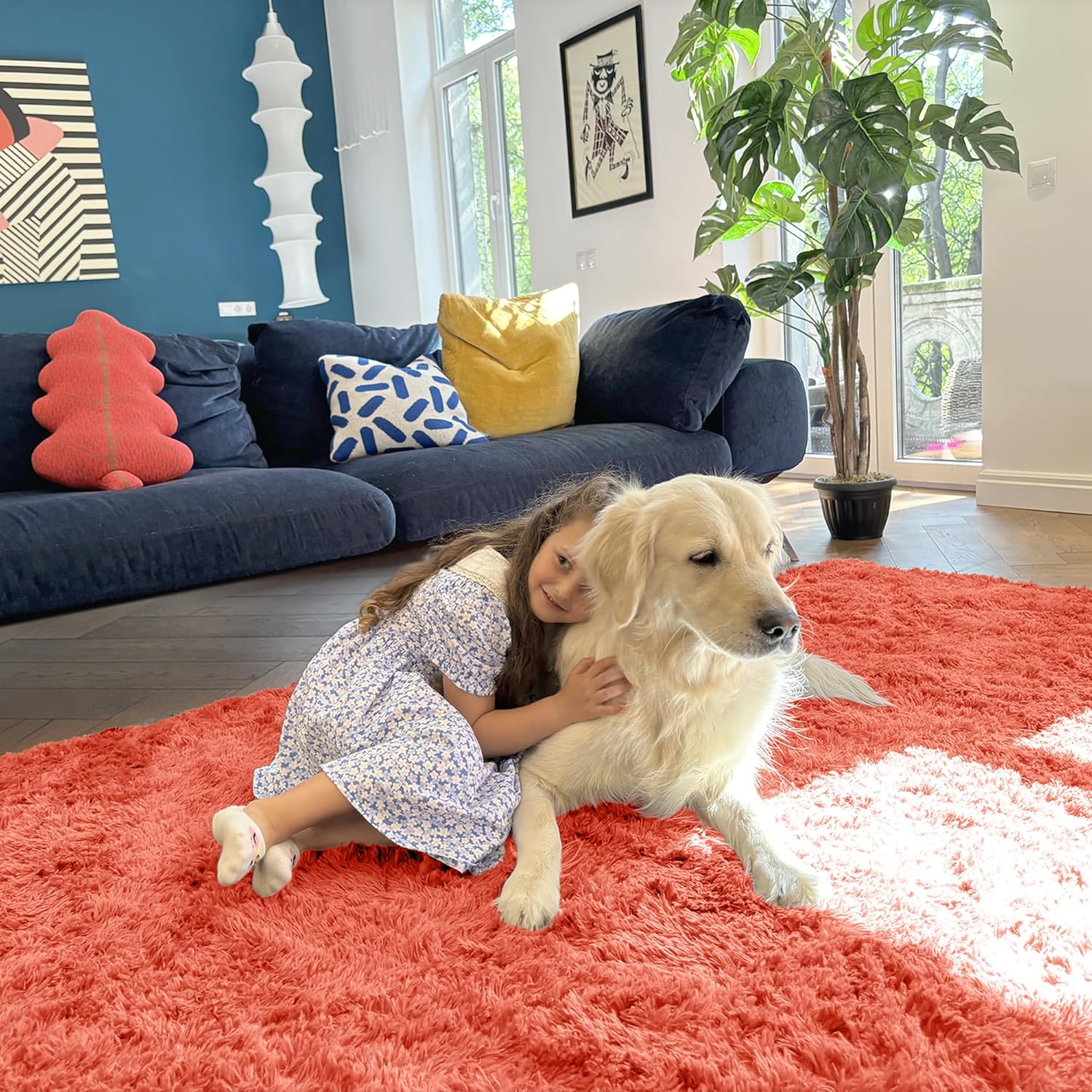OLANLY Runner Rug - Soft Fluffy Machine Washable 2x8 for Hallway & Bedroom | Coral Red Home Decor