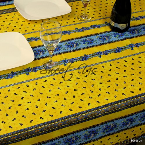 Sweet Us Wipeable Tablecloth Spill Resistant Acrylic Coated Floral Cotton French Provencal Yellow Tablecloth for Square Tables 52x52 inches Fleurs Eternelles