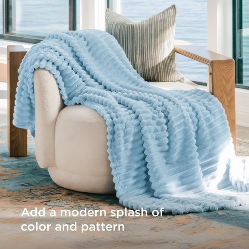Bedsure GentleSoft Blue Fleece Blanket - Cozy Light Blue Throw for Couch, 60x80 Inches