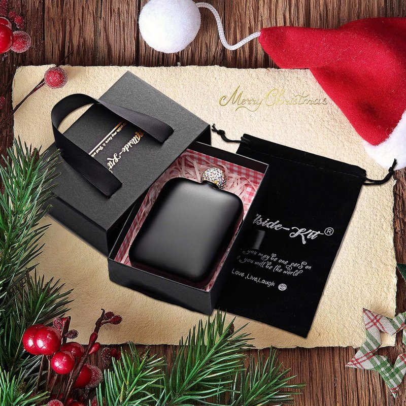 Hillside-Kit Booze Shot Flask- AB Crystal Lid Creative 304 Stainless Steel Wine Alcohol Liquor Flask for Women Girls Men Party Hand size Flask-6OZ