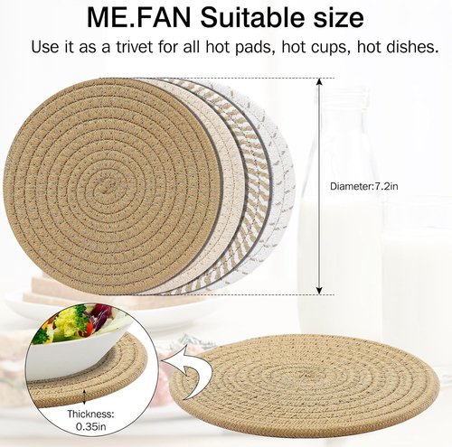 ME.FAN 7-Inch Cotton Thread Weave Trivets | 4-Piece Set for Pots & Pans - Protect Your Countertop