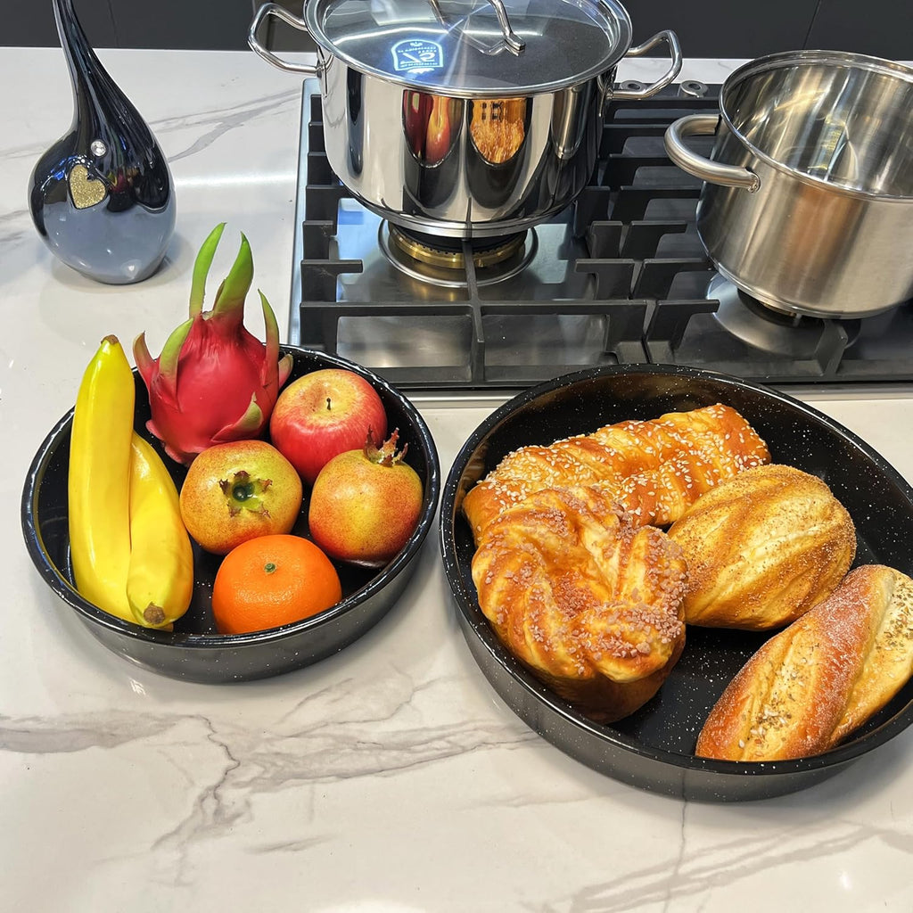 Skiennix Enamel Roasting Pan Set - 3-Pack Round Deep Baking Trays | Non-Toxic, High-Performance | 10"/12"/14" Sizes