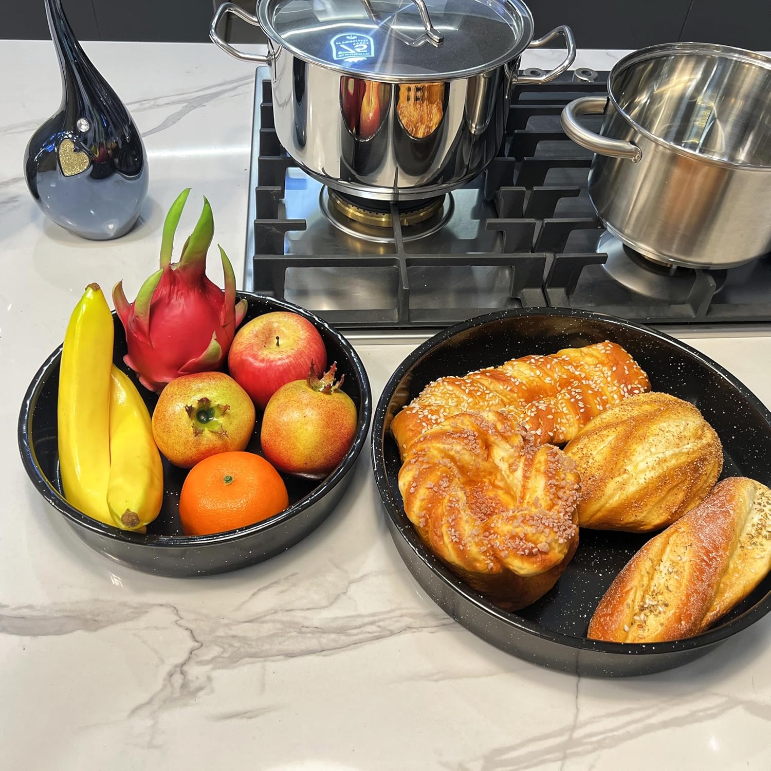 Skiennix Enamel Roasting Pan Set - 3-Pack Round Deep Baking Trays | Non-Toxic, High-Performance | 10"/12"/14" Sizes