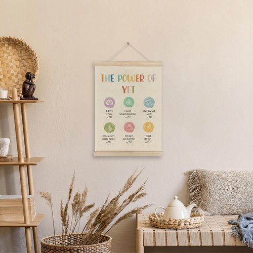 HRQKO Growth Mindset Wall Art - The Power of Yet Poster Hanger Frame, 12x16 Inch for Therapy & Counseling Decor