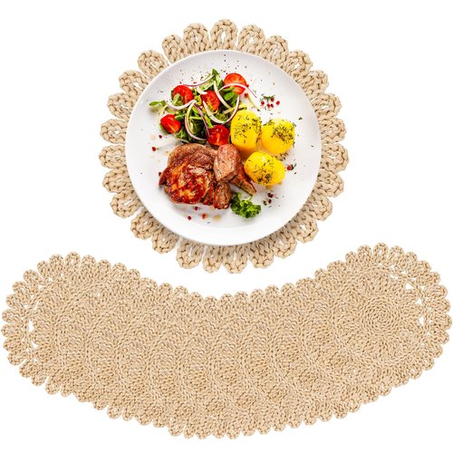 GENMOUS 13" Corn Husk Natural Braided Table Place Mats Set of 12,Boho Rattan Wicker Charger Plates for Home Farmhouse Wedding Thanksgiving Christmas Spring Holiday