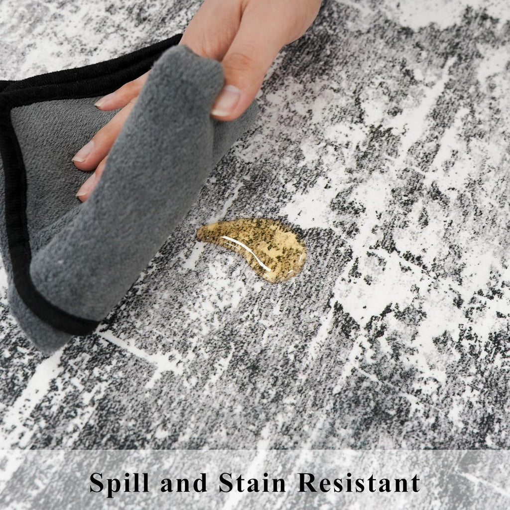 Skiennix 12ft Abstract Kitchen Area Rug - Soft Non-Slip Runner for Living Room & Bathroom | Stain Resistant (2'6"x12', Black/Grey)