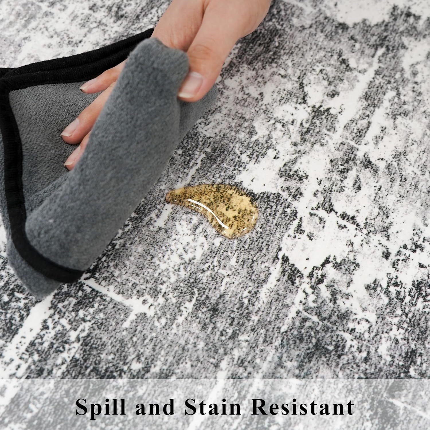 Skiennix 12ft Abstract Kitchen Area Rug - Soft Non-Slip Runner for Living Room & Bathroom | Stain Resistant (2'6"x12', Black/Grey)