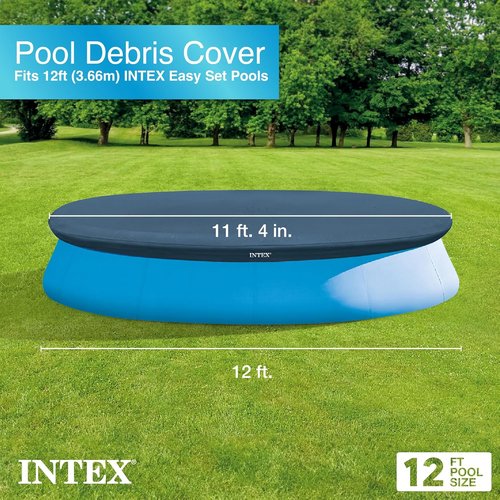 INTEX 28022E Pool Cover - Snug Fit for 12ft Round Easy Set Pools | Includes Drain Holes & Rope Tie
