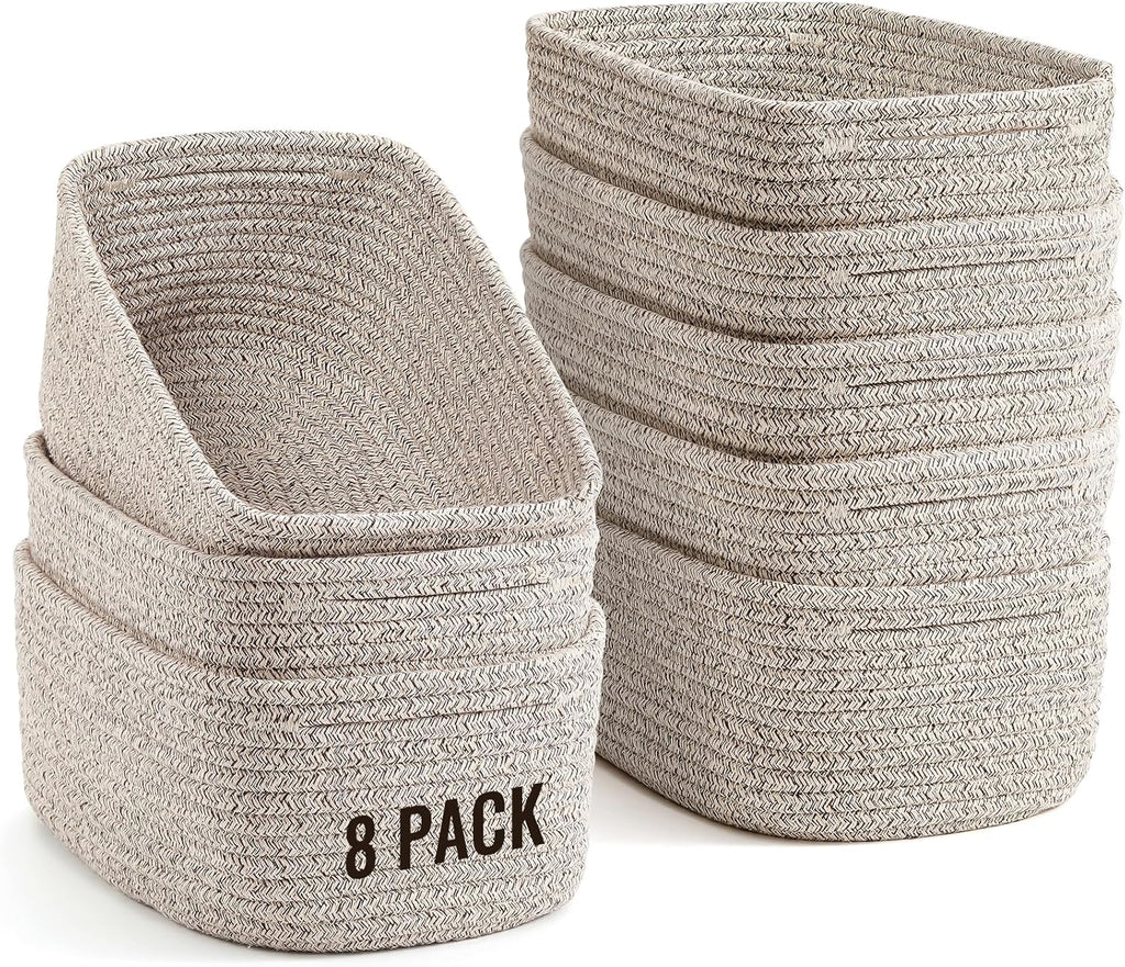 Woven Rope Storage Baskets by [Brand Name] - 8 Pack Cute Organizing Bins for Bathroom & Nursery - 11.5"x7.5"x4.7" - Brown