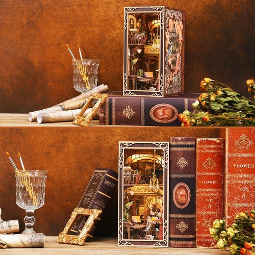 MiniCity Book Nook Kit - DIY Miniature Dollhouse Bookend Decor with LED Light | 3D Wooden Puzzle, Painter's Day at Dusk