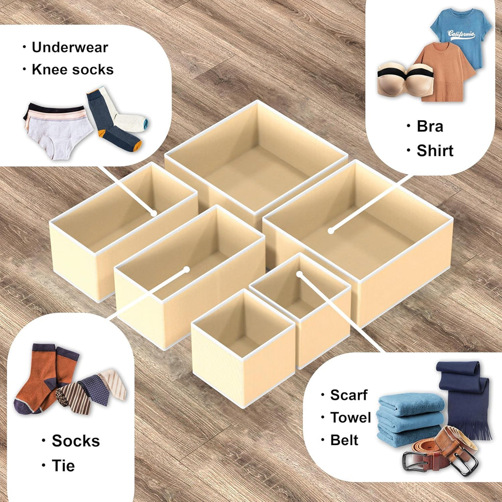 Simple Houseware Foldable Drawer Organizer Set - 12 Beige Fabric Storage Bins for Clothes & Accessories