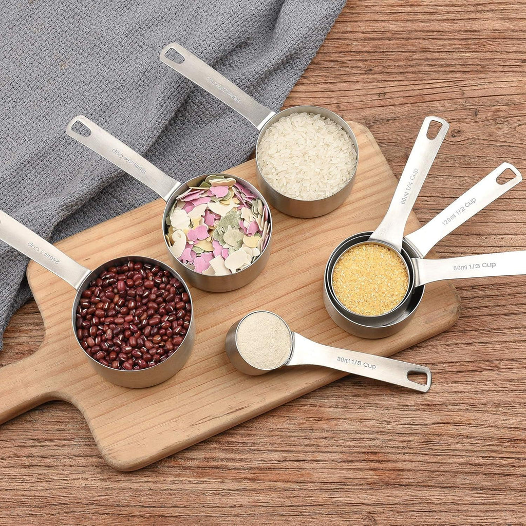 Smithcraft Measuring Cups Set, 18/8 Stainless Steel Measuring Cups Set with Magnetic Conversion Chart, Dry&Liquid Metal Measuring Cups for Baking&Kitchen, Metric&US 8 Measuring Cups with 2/3cup&3/4cup