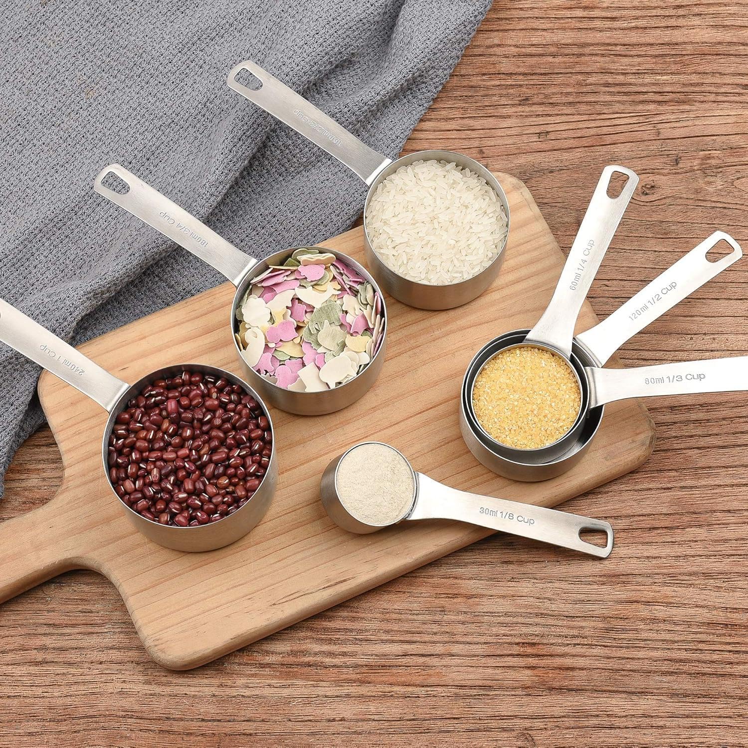 Smithcraft Measuring Cups Set, 18/8 Stainless Steel Measuring Cups Set with Magnetic Conversion Chart, Dry&Liquid Metal Measuring Cups for Baking&Kitchen, Metric&US 8 Measuring Cups with 2/3cup&3/4cup