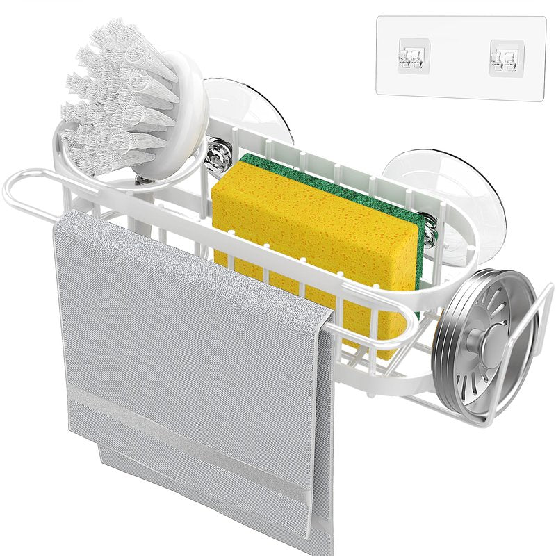Cisily Kitchen Sink Caddy Sponge Holder in The Sink, Stainless Steel Kitchen Sink Organizer, Brush Holder, Dish Cloth Hanger, Sink Stopper Holder (Suction cup-Silver)