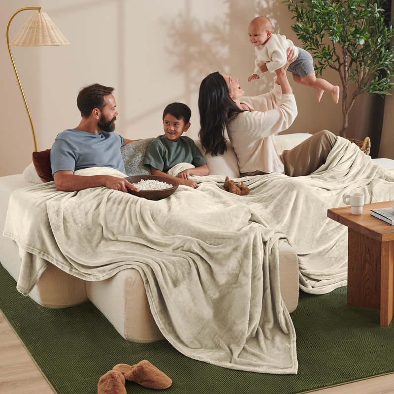 Bare Home Fleece Blanket - Giant Size - Ultra-Soft Lightweight for Bed, Sofa, and Couch - Luxury Microplush - Cozy Warm Blanket (Giant, Oyster)