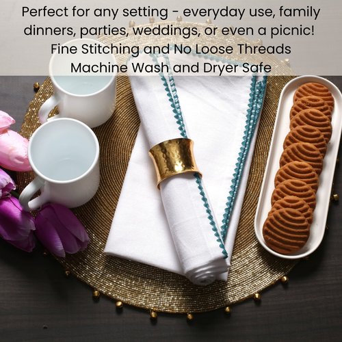 Cotton Clinic Cloth Napkins with Trim - Everyday Use Table Dinner Napkins - Soft Durable Washable - Ideal for Dinner Party Wedding Christmas Easter - Set of 12-20x20 inches Teal White Napkins