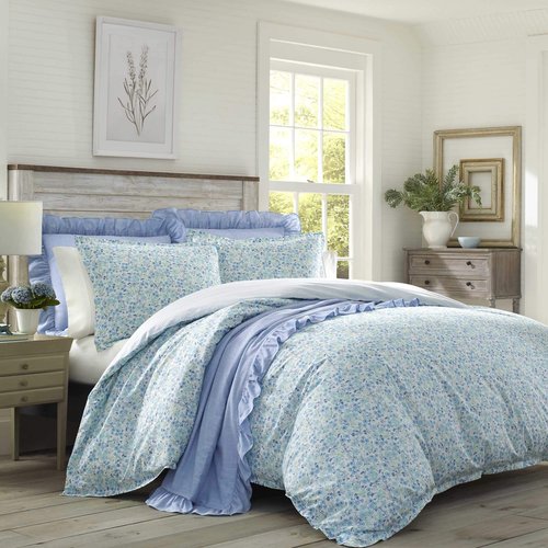 Laura Ashley - Twin Duvet Cover Set, Reversible Cotton Bedding with Matching Sham, Lightweight Cotton Bedding for All Seasons (Jayne Winter Green, Twin)