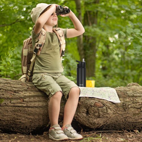 HASLE OUTFITTERS Insulated Water Bottle 16 oz Double Wall Vacuum Stainless Steel Water Bottle Leak Proof Wide Mouth with Straw Lid & Spout Lid Keeps Cold and Hot(Black,1pack)