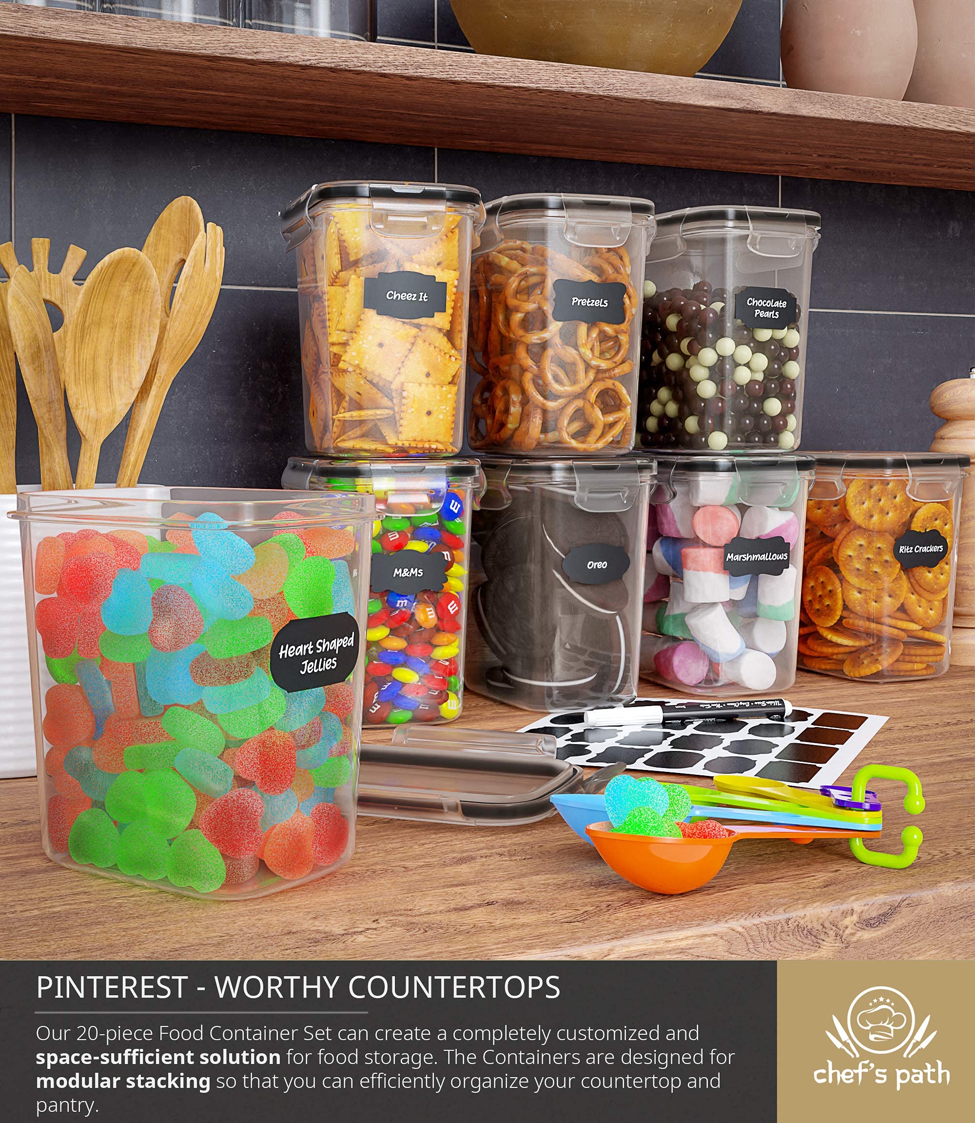 Chef's Path Airtight Food Storage Containers for Pantry & Kitchen Organization (12 PC Set) - BPA Free Bulk Canisters for Baking, Sugar, Flour & Supplies - Baking Storage Containers