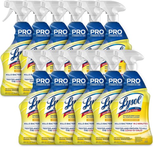 Lysol Pro All-Purpose Cleaner - Deep Cleaning Disinfectant Spray - Lemon Breeze Scent - 32 oz Bottle (Pack of 12)