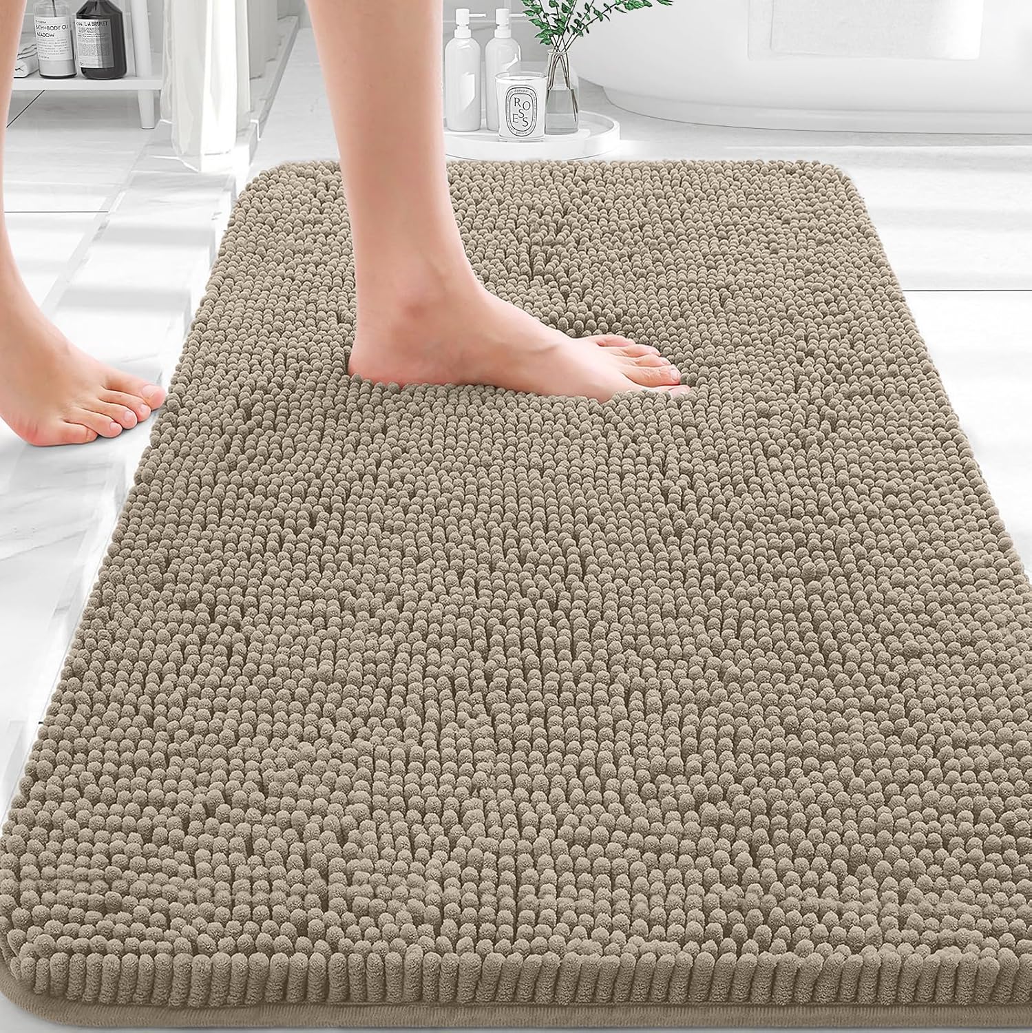 OLANLY Bathroom Rugs - Extra Soft Absorbent Chenille Mats | Quick Dry, Machine Washable, 36x24, Warm Taupe