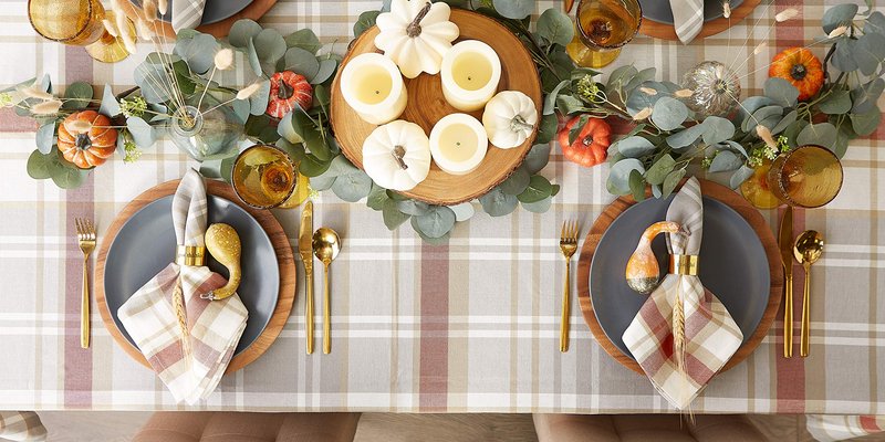 DII Thankful Autumn Collection Fall Tabletop Decoration, Square Napkin Set, 20x20, Cozy Picnic Plaid, 6 Piece