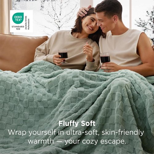 Bedsure GentleSoft Throw Blanket - Cozy Sage Green Checkered Fleece for Couch & Bedroom | 50x60 Inches