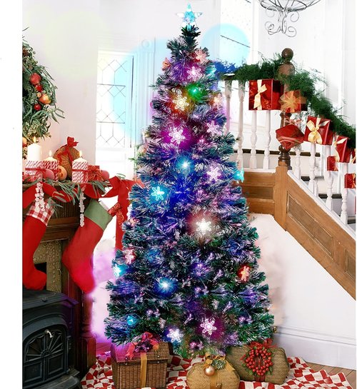 Juegoal 6 ft Pre-Lit Christmas Tree | RGB Color Changing LED Lights & Snowflakes Decor