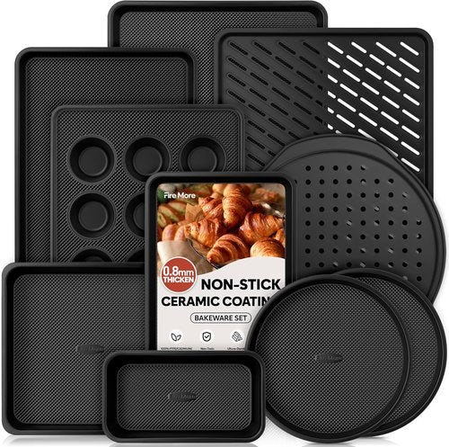 Fire More 10-Piece Nonstick Baking Pan Set - Durable 0.8MM Bakeware with Cookie Sheets, Muffin & Cake Pans